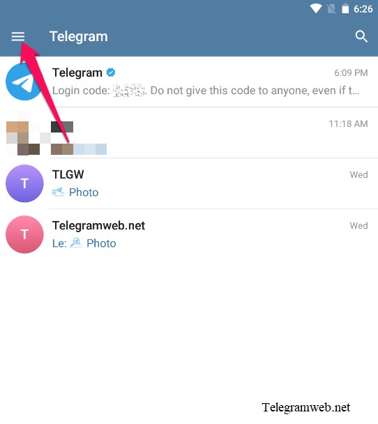 Telegram menu ☰ on Android