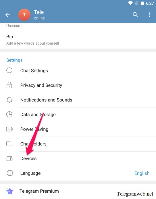 Devices settings on Telegram Android