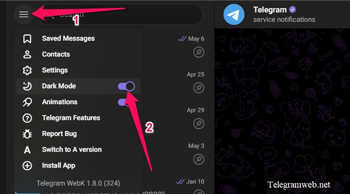 How to turn on/off Dark Mode in Telegram web & Telegram app