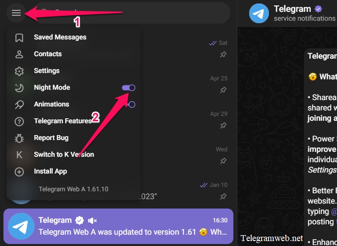 How to turn on/off Dark Mode in Telegram web & Telegram app