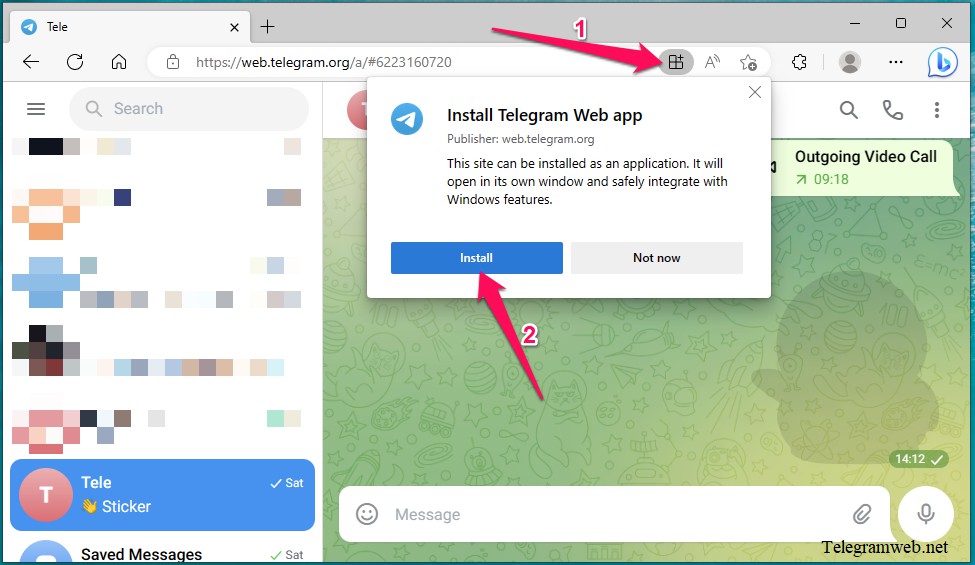 Download Telegram Web App using Microsoft Edge