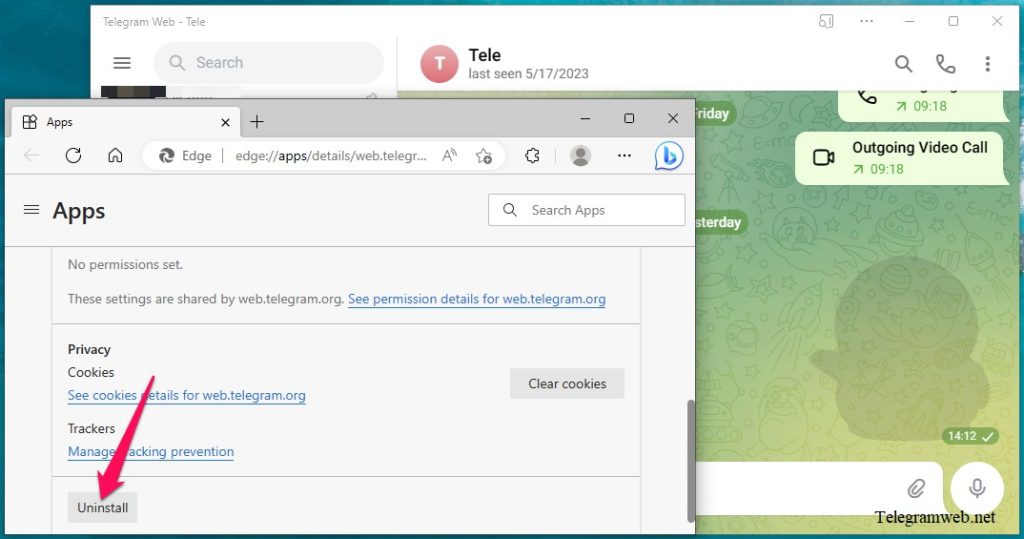 Download Telegram Web App using Microsoft Edge