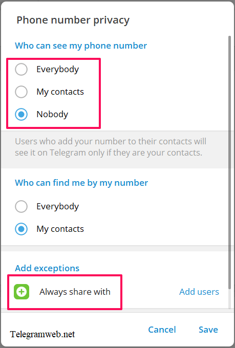 How to hide phone number in Telegram