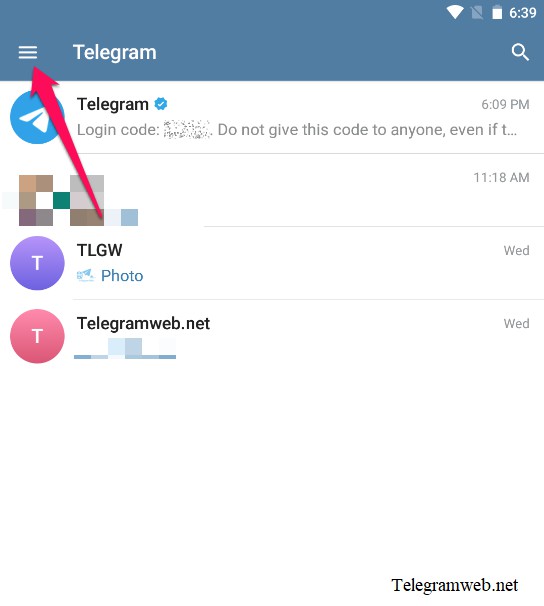 Telegram Android menu
