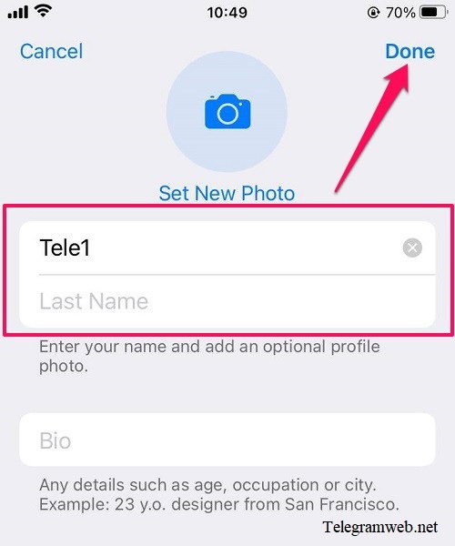 How to change name in Telegram (using iPhone, iOS)