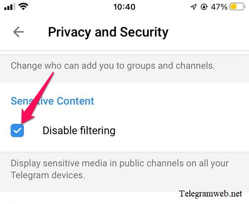 How to enable sensitive content on telegram iPhone & Android